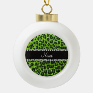 Individuelle Name Neongrün Glitzer Leopard Druck Keramik Kugel-Ornament