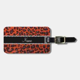 Individuelle Name Neonorange Glitzer Leopard Gepäckanhänger