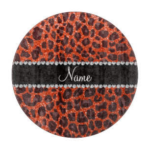 Individuelle Name Neonorange Glitzer Leopard Schneidebrett