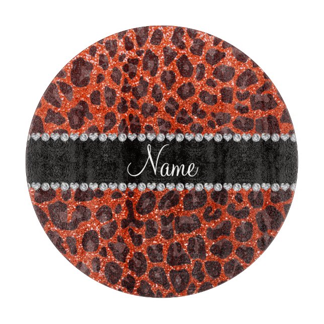 Individuelle Name Neonorange Glitzer Leopard Schneidebrett (Vorderseite)