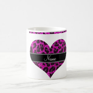 Individuelle Name Neonrosa Glitzer Leopard Druck Kaffeetasse