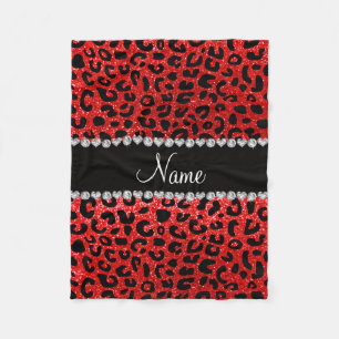 Individuelle Name Neonrot Glitzer Geparden Druck Fleecedecke