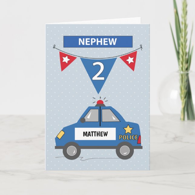 Individuelle Name Nephew 2. Geburtstag Blaue Poliz Karte (Vorderseite)