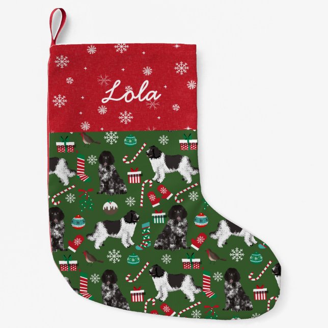 Individuelle Name-Neufundland-Hundeschlitten Kleiner Weihnachtsstrumpf (Vorderseite)