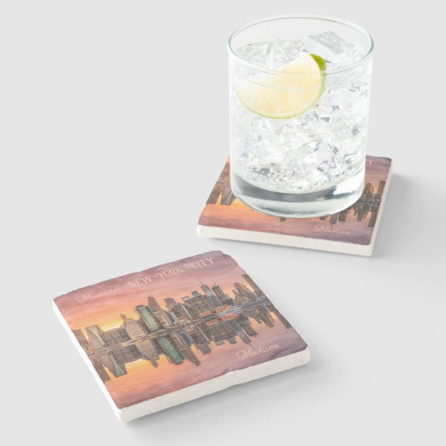 Individuelle Name New York City Skyline Steinuntersetzer (Seitenansicht)