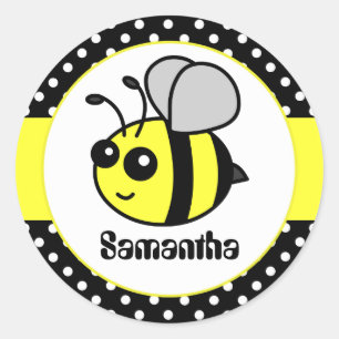 Individuelle Name Niedlich Bummel Bee Cartoon w/ P Runder Aufkleber