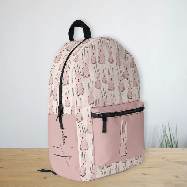 Individuelle Name Niedlich Bunny Pattern Girl's Pi Bedruckter Rucksack (Custom Name Cute Bunny Pattern Girl's Pink Printed Backpack)