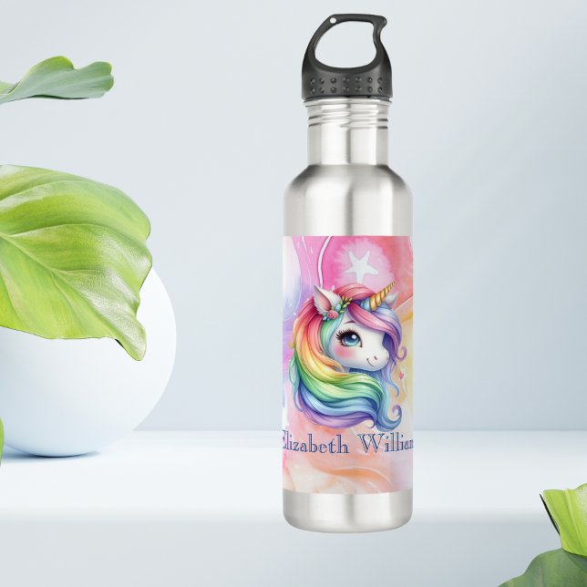 Individuelle Name Niedlich Einhorn und Regenbogen  Edelstahlflasche (Von Creator hochgeladen)