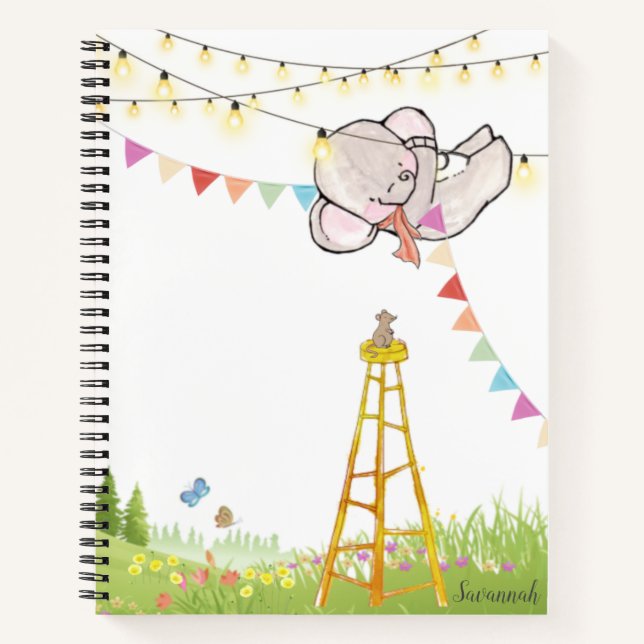 Individuelle Name Niedlich Elefant farbenfroh Notizbuch (Vorderseite)