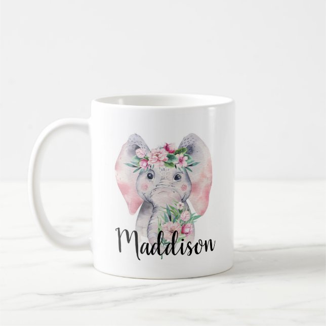 Individuelle Name Niedlich Elefant Tasse Mama Kran (Links)