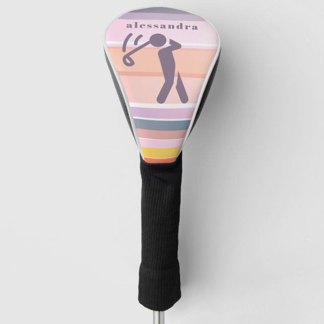 Individuelle Name Niedlich Fun Pastellstreifen Lil Golf Headcover (Vorderseite)
