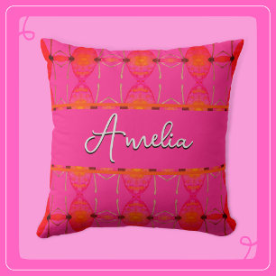 Individuelle Name Niedlich Girly Orange und Pink Kissen