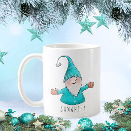 Individuelle Name Niedlich Gnome Aquamarin Blauer  Kaffeetasse