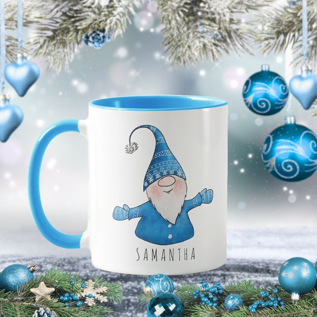 Individuelle Name Niedlich Gnome Blue Weihnachten Tasse (Von Creator hochgeladen)