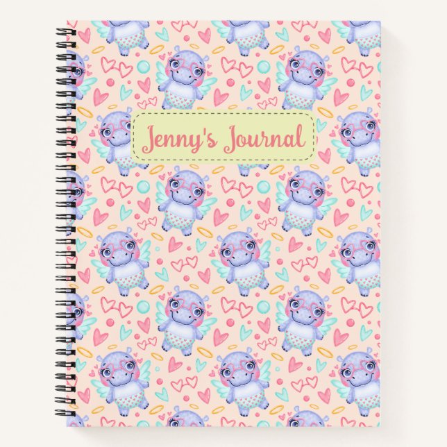Individuelle Name Niedlich Hippo Bullet Journal Notizbuch (Vorderseite)