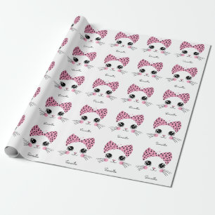 Individuelle Name Niedlich Katzengesicht Geschenkpapier