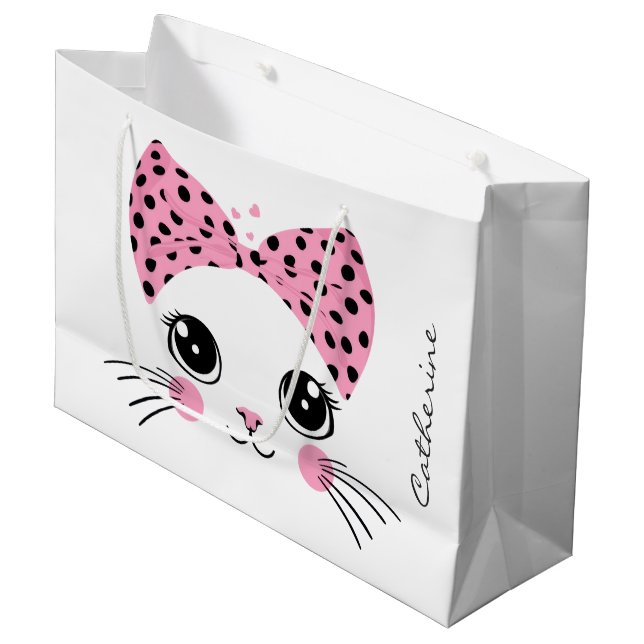 Individuelle Name Niedlich Katzengesicht Große Geschenktüte (Vorderseite Schrägansicht)