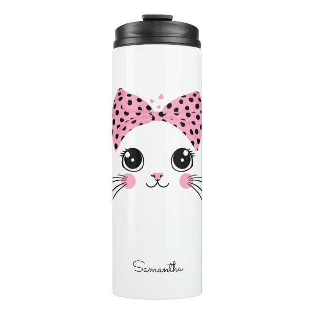 Individuelle Name Niedlich Katzengesicht Thermosbecher (Vorderseite)