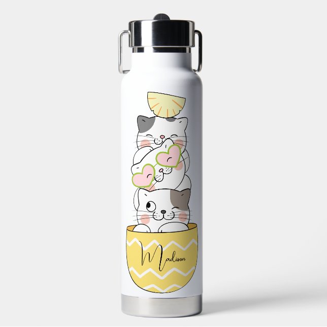 Individuelle Name Niedlich Kittens Trinkflasche (Vorderseite)