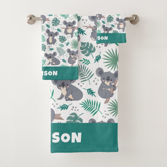 Individuelle Name Niedlich Koalas Muster Badhandtuch Set (Insitu)