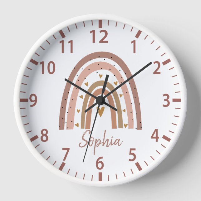 Individuelle Name Niedlich Modern Boho Rainbow Uhr (Vorderseite)