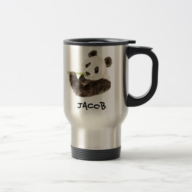 Individuelle Name Niedlich Panda Wasserfarbe Tier Reisebecher (Rechts)