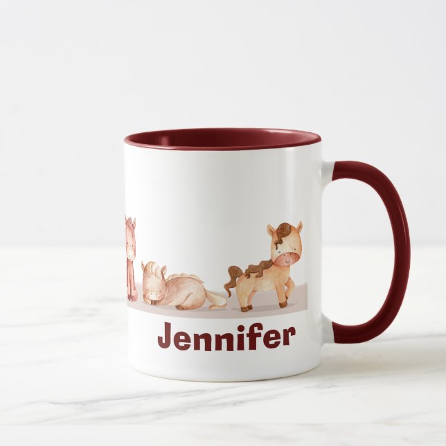 Individuelle Name Niedlich Pferde Wasserfarbe Tass Tasse (Rechts)