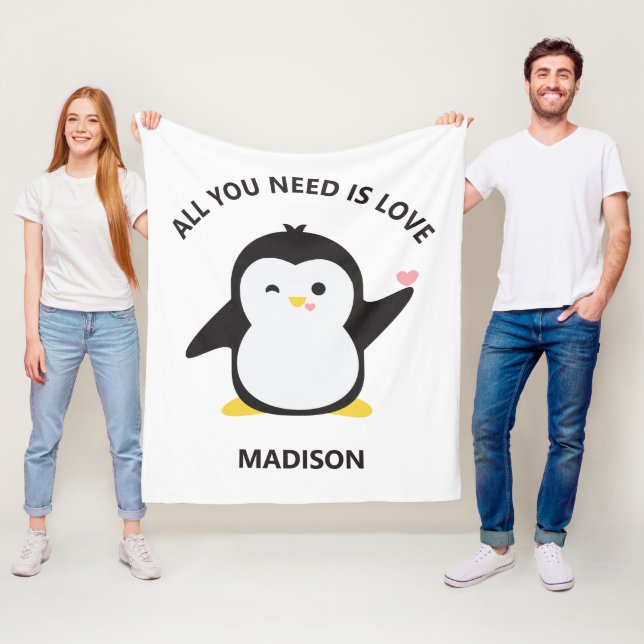 Individuelle Name niedlich Pinguin Fleecedecke (Beispiel)
