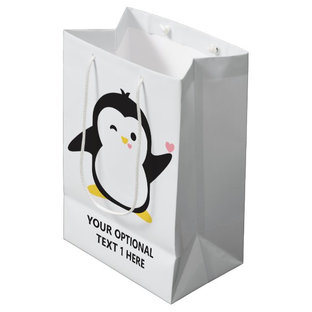 individuelle Name niedlich Pinguin Mittlere Geschenktüte (Vorderseite Schrägansicht)