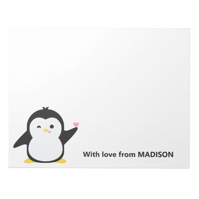 Individuelle Name niedlich Pinguin Notizblock (Vorderseite)