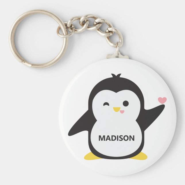 Individuelle Name niedlich Pinguin Schlüsselanhänger (Vorne)