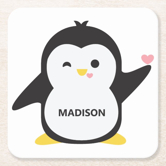 Individuelle Name niedlich Pinguin Untersetzer (Vorderseite)