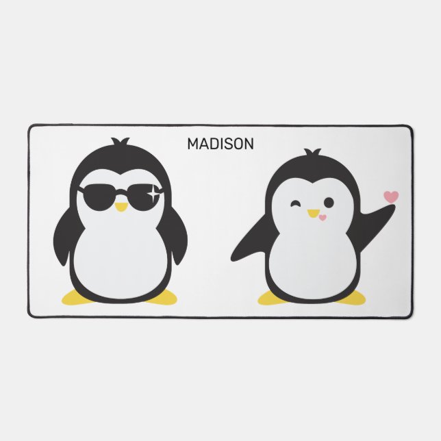 Individuelle Name Niedlich Pinguine Schreibtischunterlage (Vorderseite)