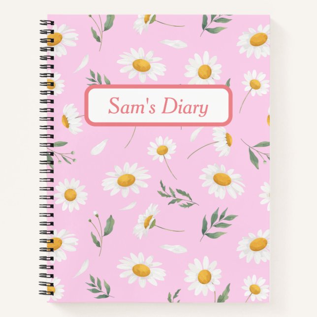 Individuelle Name Niedlich Pink Daisy Tagebuch (Vorderseite)