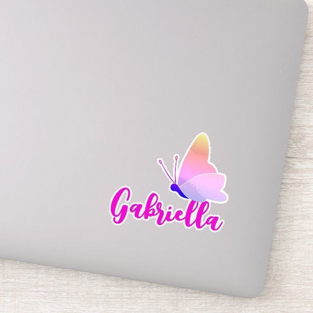 Individuelle Name Niedlich Rainbow Butterfly Grafi Aufkleber (Detail)