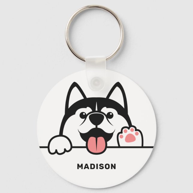 Individuelle Name Niedlich Siberischer Husky Schlüsselanhänger (Vorderseite)