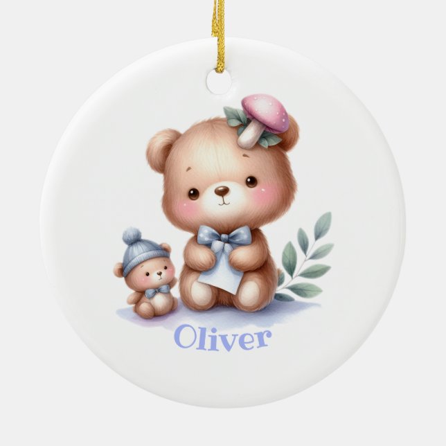 Individuelle Name Niedlich Teddy Bären Tierart Keramik Ornament (Hinten)