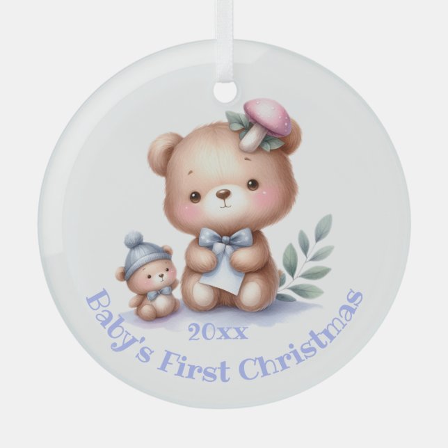 Individuelle Name Niedlich Teddy Bären Tierart Ornament Aus Glas (Vorderseite)