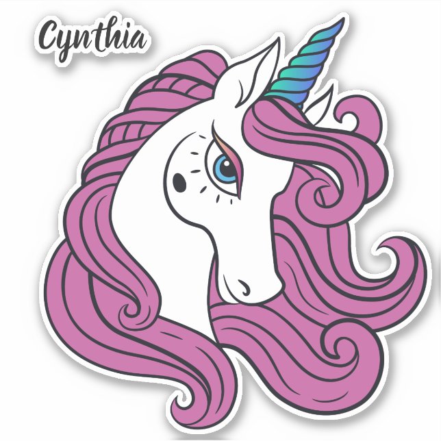 Individuelle Name Niedlich Unicorn Aufkleber (Vorderseite)