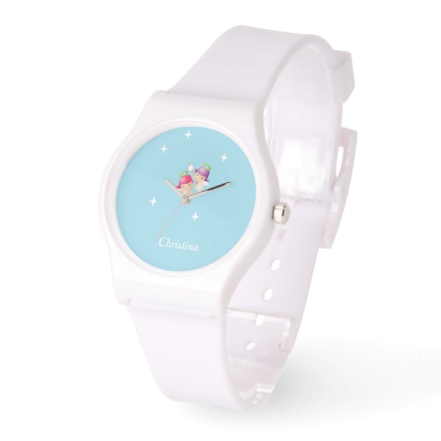 Individuelle Name niedliche Engel auf blau Armbanduhr (Winkel)