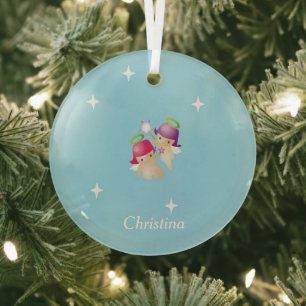 Individuelle Name niedliche Engel auf blau Ornament Aus Glas