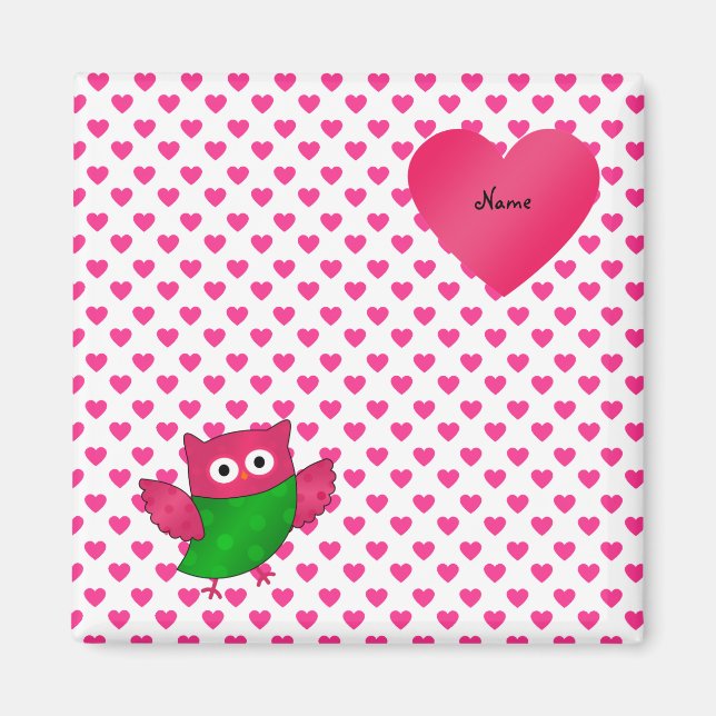 Individuelle Name niedliche Eule rosa Herzen Magnet (Vorne)