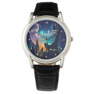 Individuelle Name Niedliche Katzen- und Galaxienst Armbanduhr