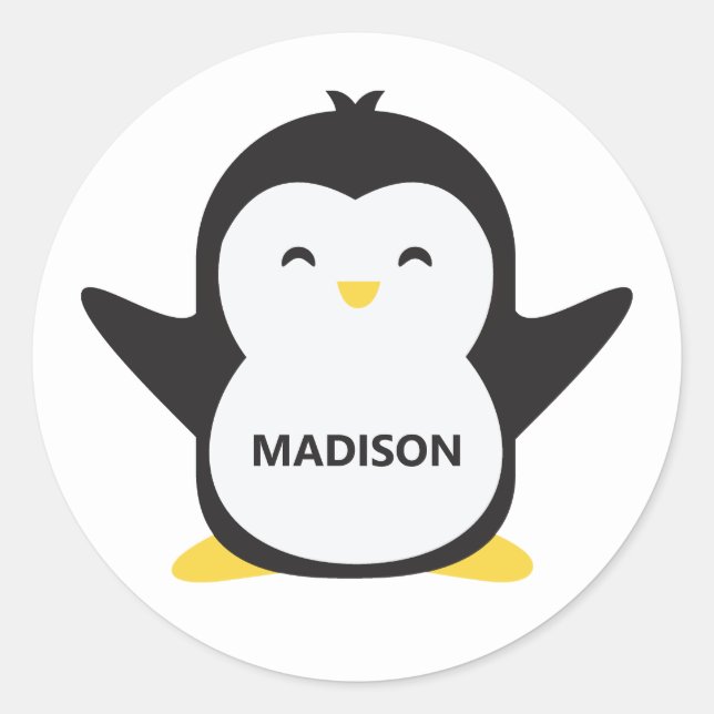Individuelle Name niedliche Pinguin-Aufkleber Runder Aufkleber (Vorderseite)