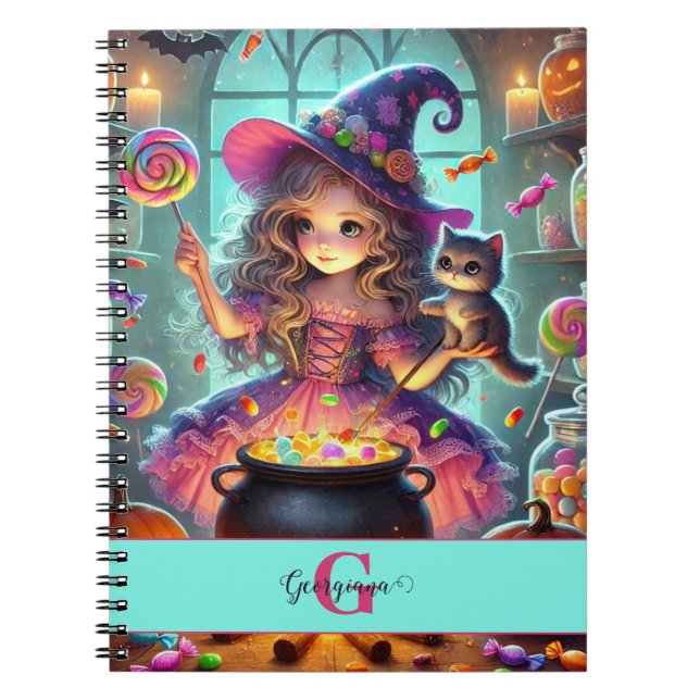 Individuelle Name Niedliche Whimsical HexenHallowe Notizblock (Vorderseite)