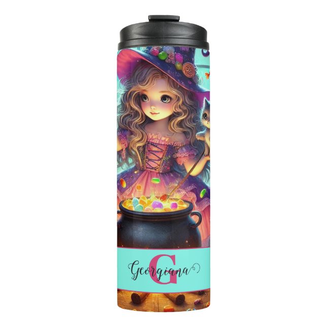 Individuelle Name Niedliche Whimsical HexenHallowe Thermosbecher (Vorderseite)