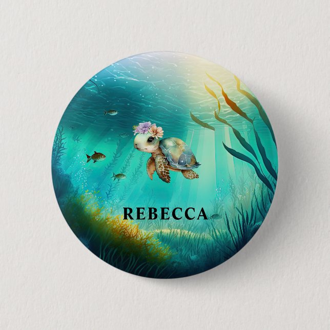 Individuelle Name Niedlicher Schildkrötenmeer Hint Button (Vorderseite)