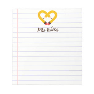 Individuelle Name Niedlicher Stift Herzlehrer Wert Notizblock
