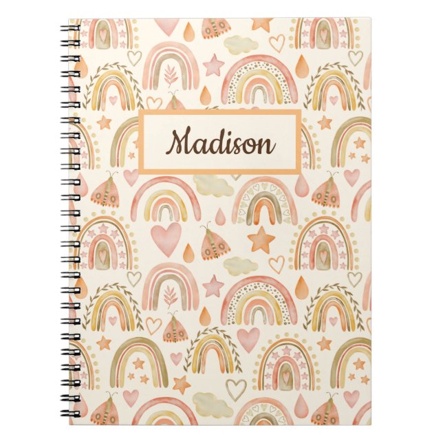 Individuelle Name Notebook Geschenk Boho Rainbows  Notizblock (Vorderseite)