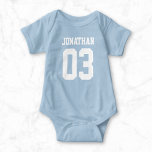 Individuelle Name Number Baby Sport Jersey Bodysui Baby Strampler<br><div class="desc">Erstellen Sie Ihren eigenen personalisierten Football Jersey Baby Bodysuit mit individuelle Name und Nummer. Ein einzigartiger, individualisierbarer Strampler, der eine niedliche Geschenkidee für Säugling oder Neugeborene ist. Diese trendige Kids Sportbekleidung ist für alle Sportarten geeignet, wie Fußball, Fußball, Volleyball, Baseball, Softball, Basketball und Hockey. Klicken Sie auf 'Anpassen', um Text...</div>